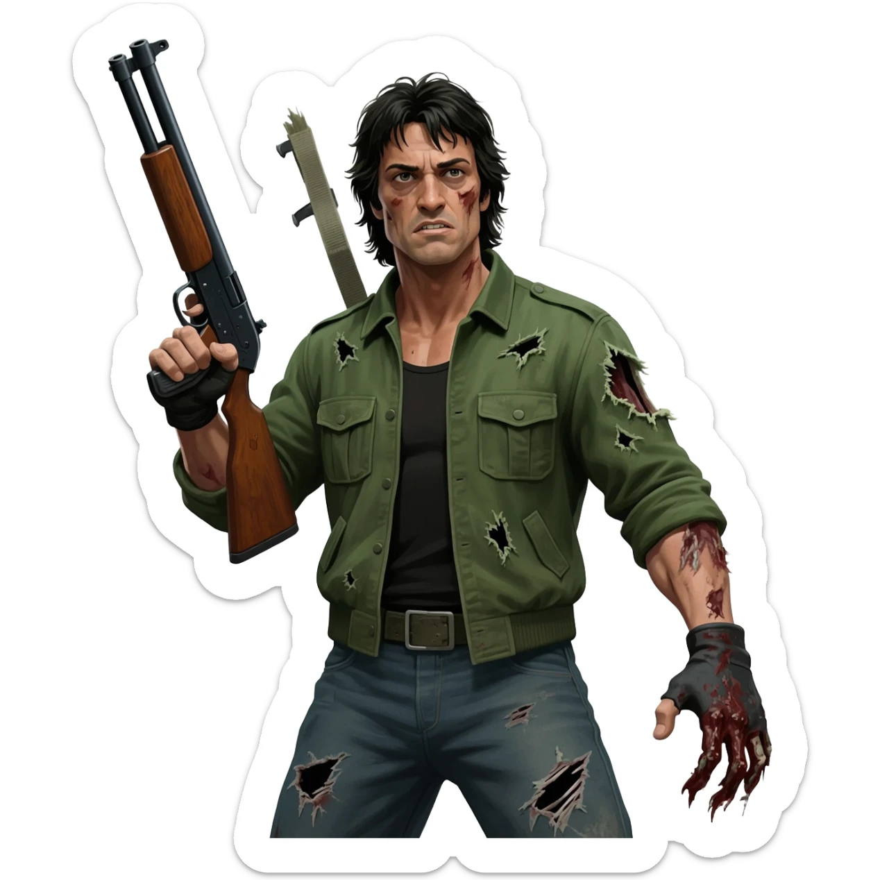 Rambo fighting zombies sticker