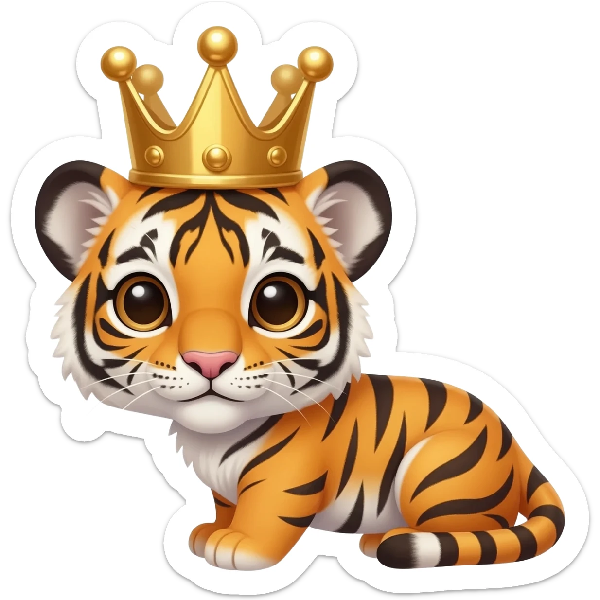 Funny baby tiger with crown sticker