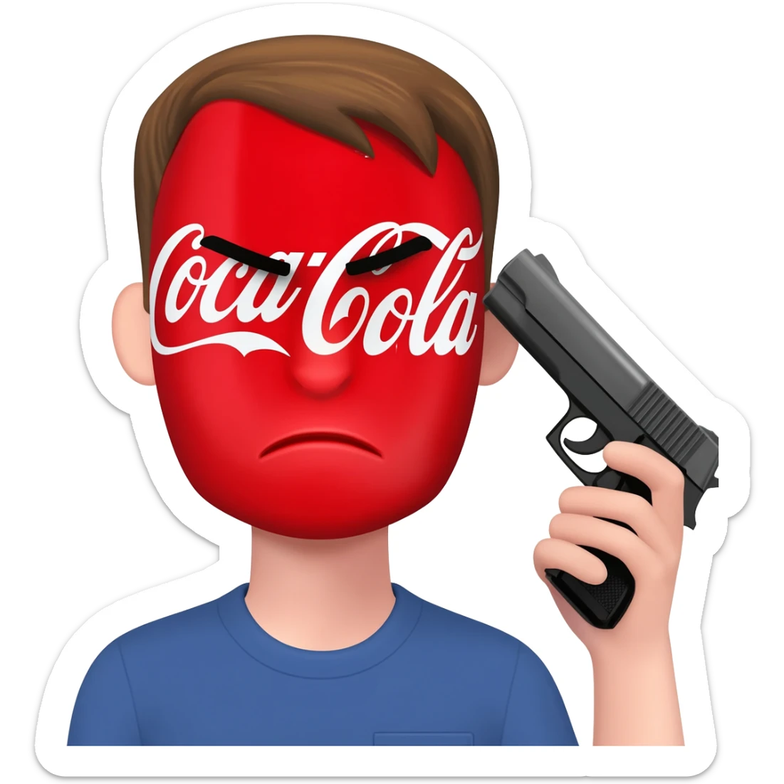 grumpy Coca-cola emoji with gun to the head sticker