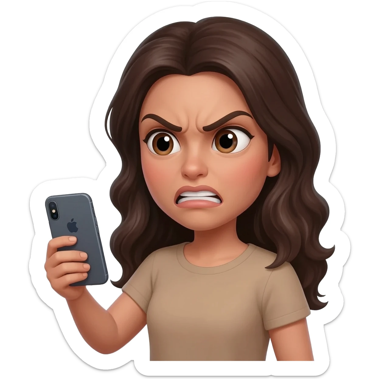 Tête emoji beige fille brune iPhone IOS qui exige de faire ce qu’on dit sticker