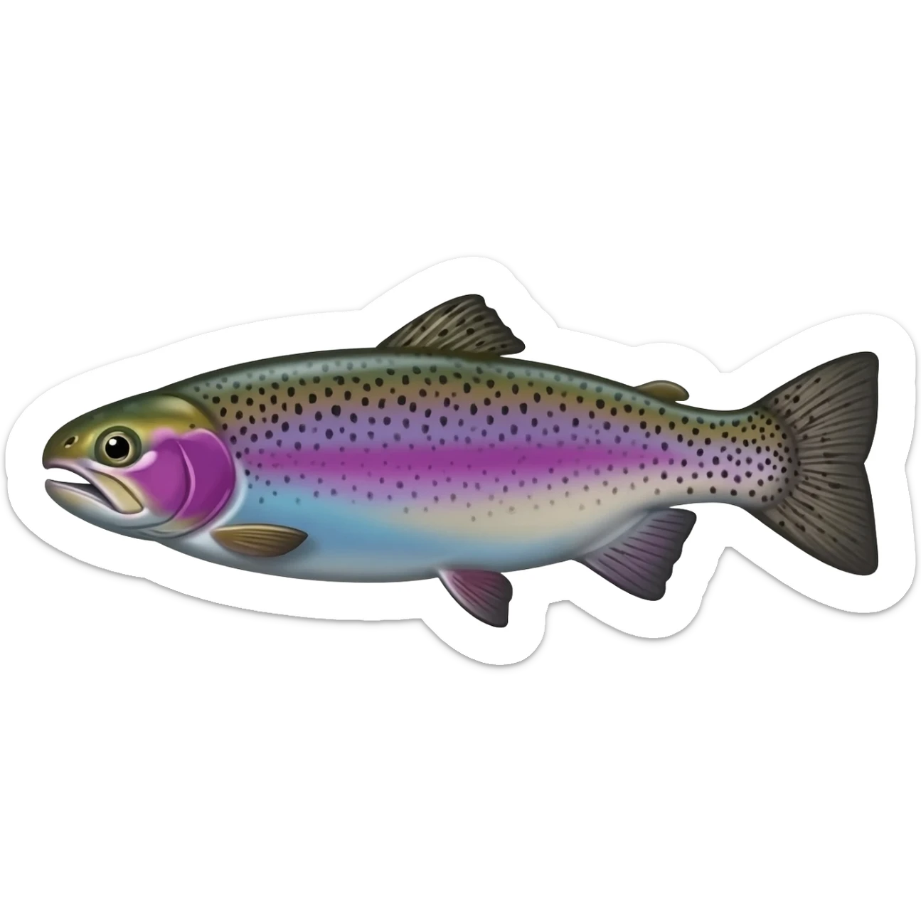 realistic rainbow trout fish bright purple blue green yellow white with black speckles sticker