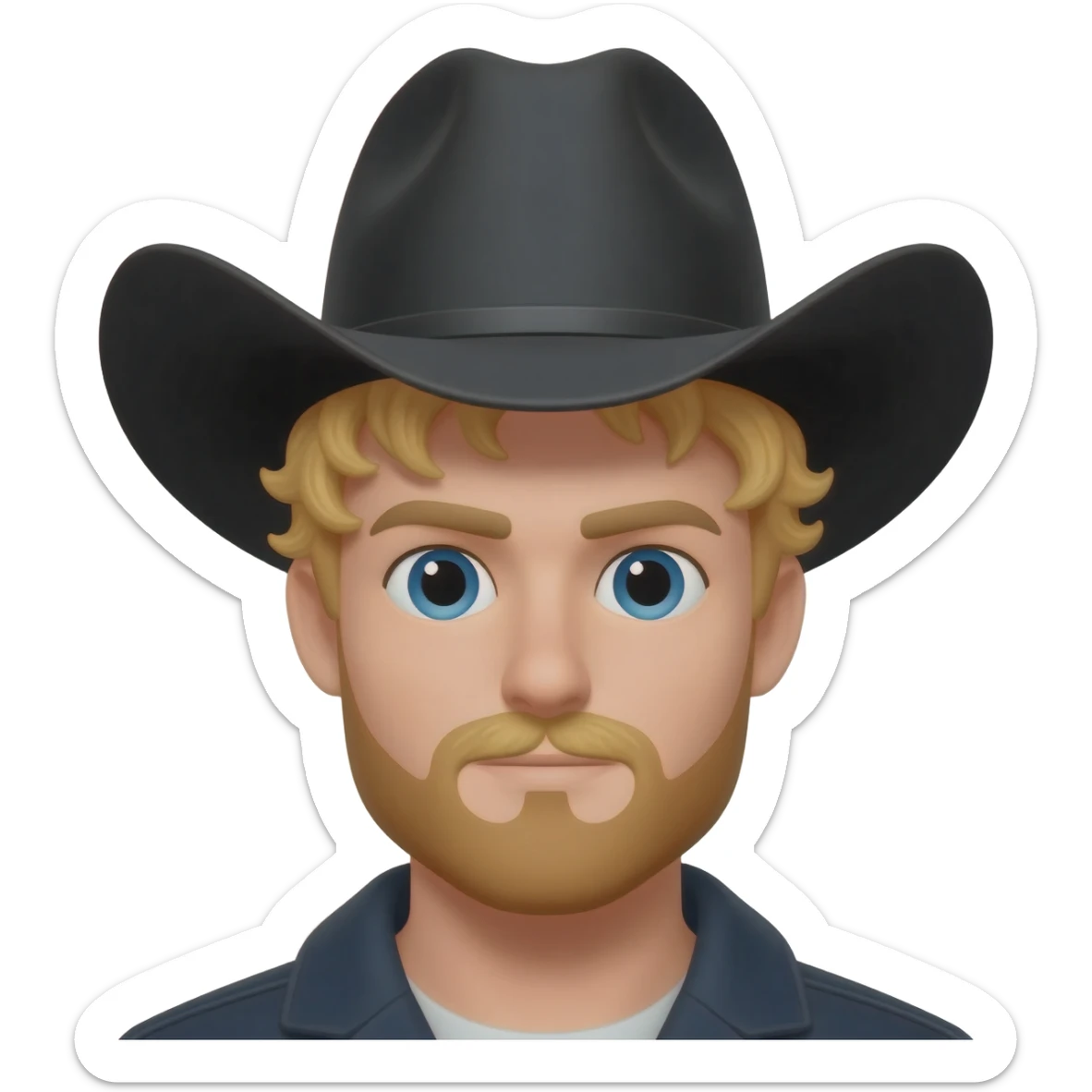 Man with blonde curly hair sticking out under his black cowboy hat sticker