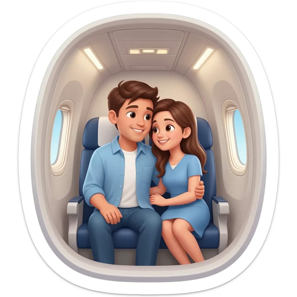 Cute brunette couple on a flight cuddling sticker