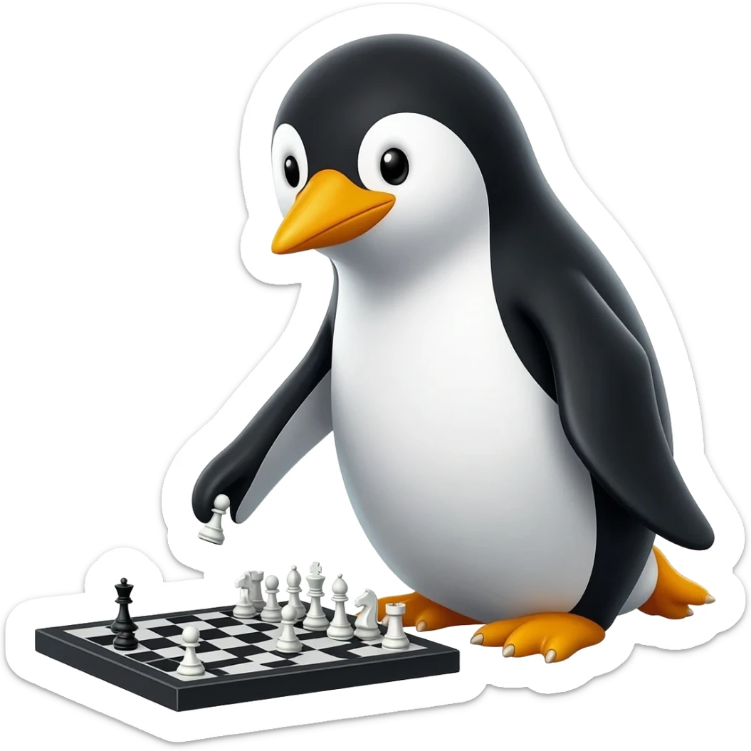 Penguin playing chess sticker