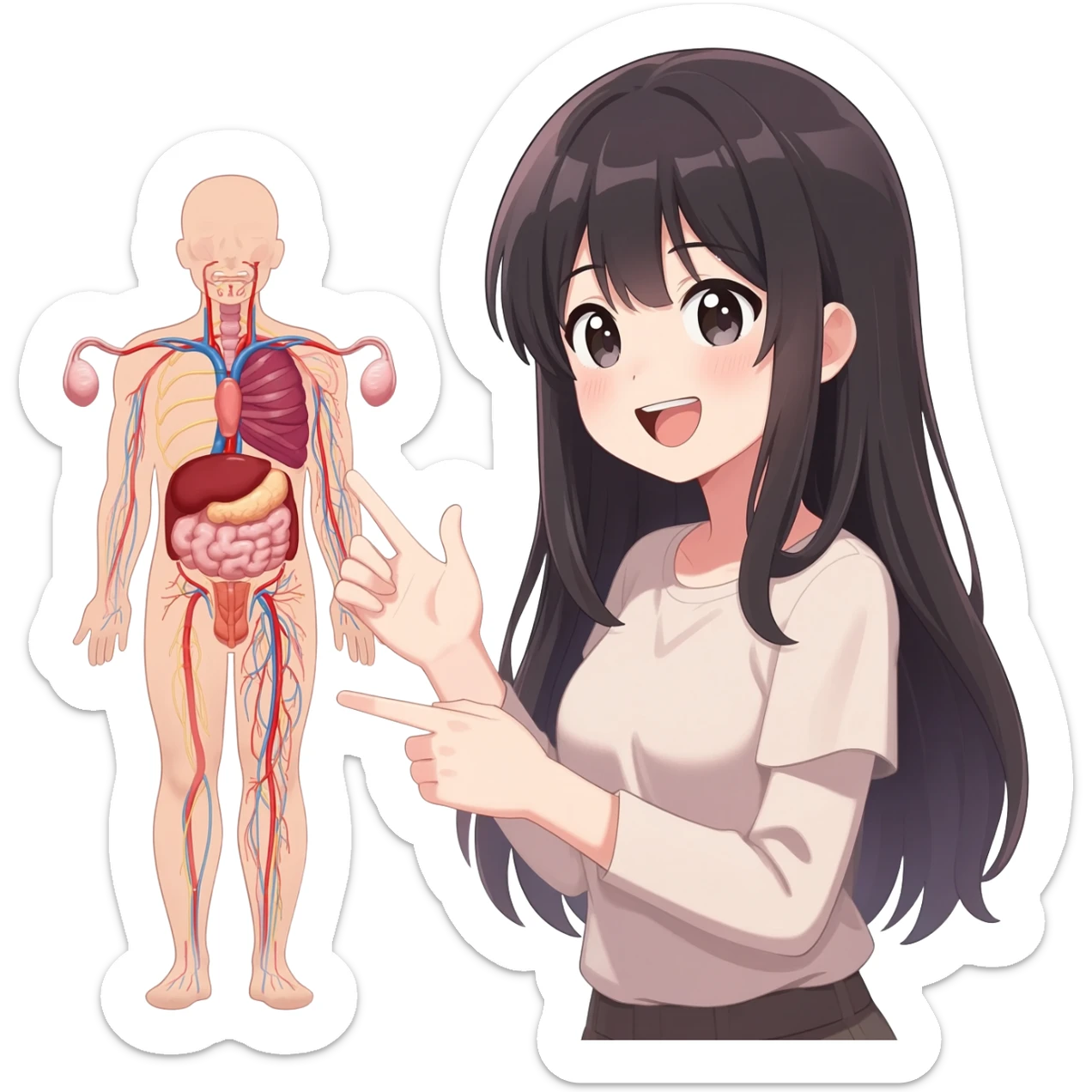 Anime girl longhair  explain male reproductive system giggling sticker