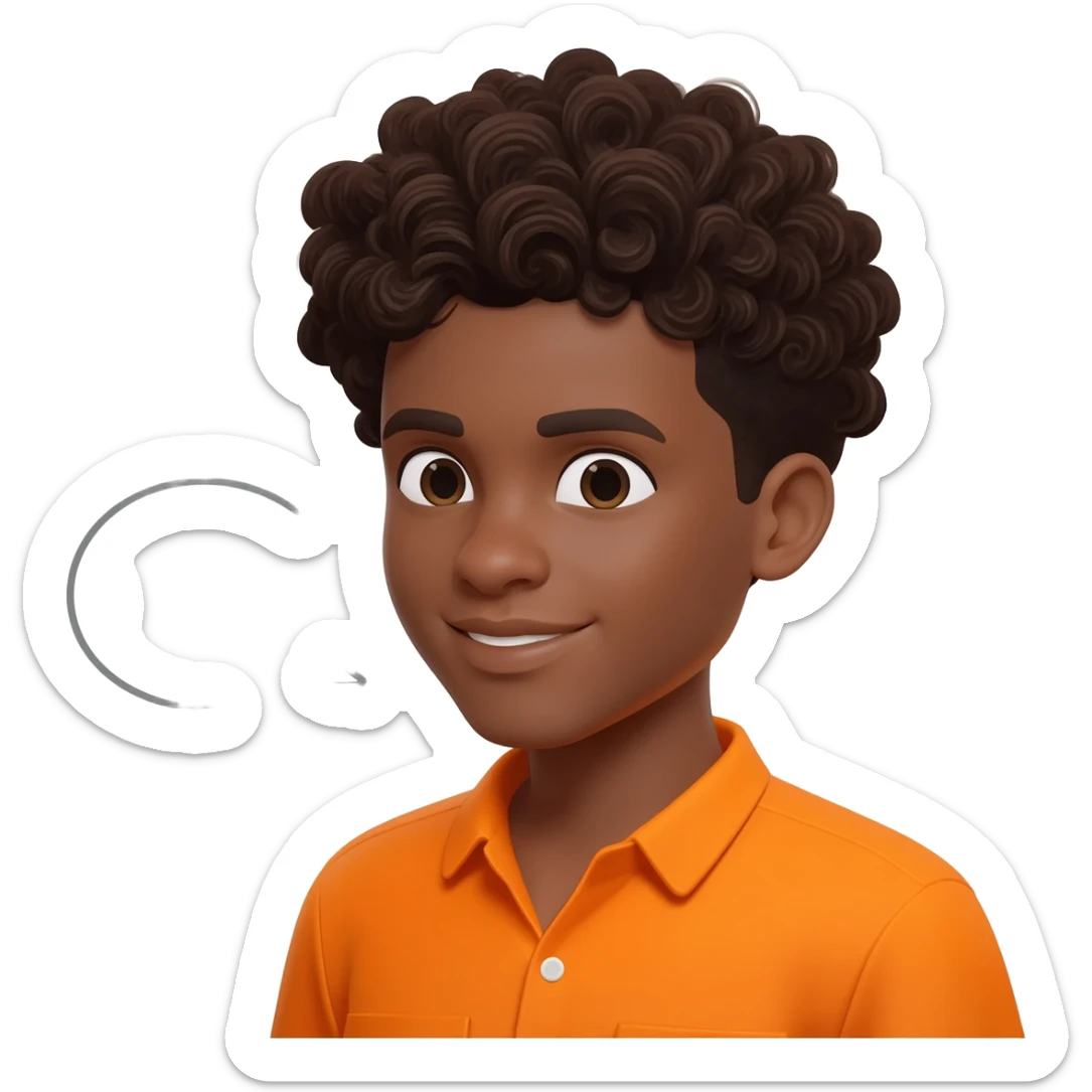 black boy curly hair orange shirt talk bubble sticker