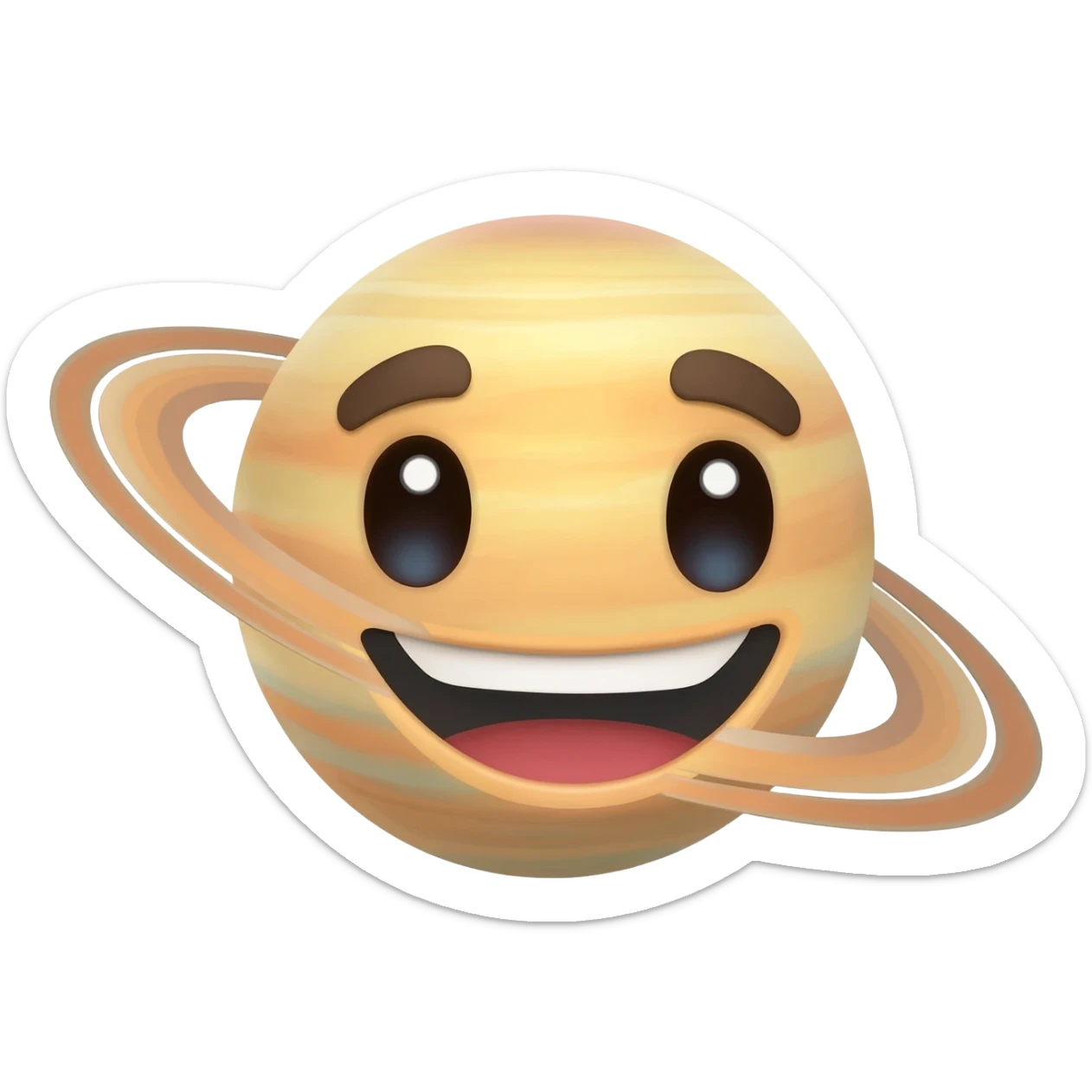 saturn emoji with cartoon smiling face sticker