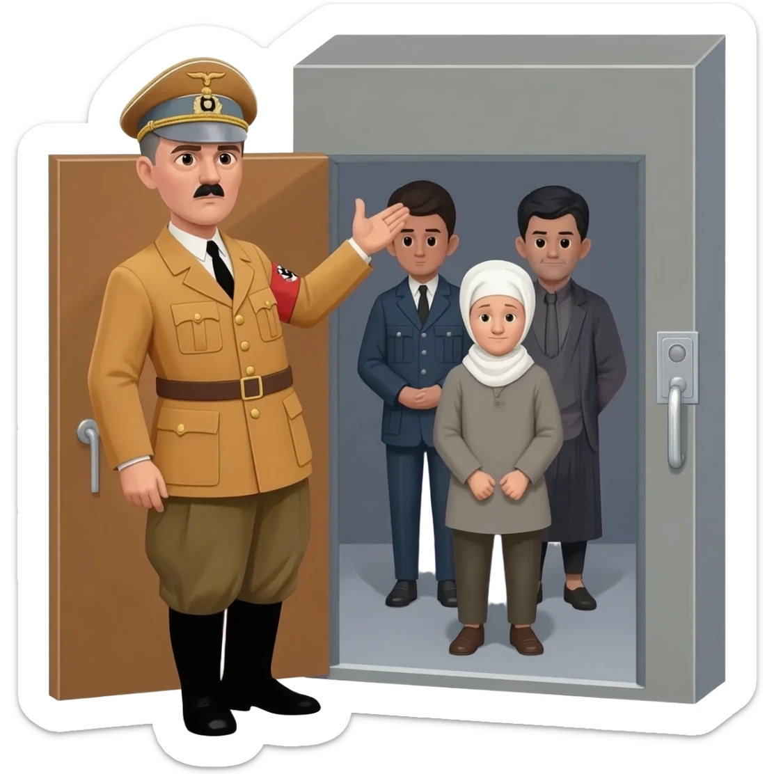 Hitler sending Jews into a chamber sticker