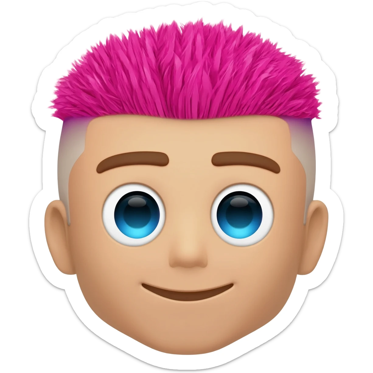 I want a bout emoji with blue eyes and pink buzzed hair sticker