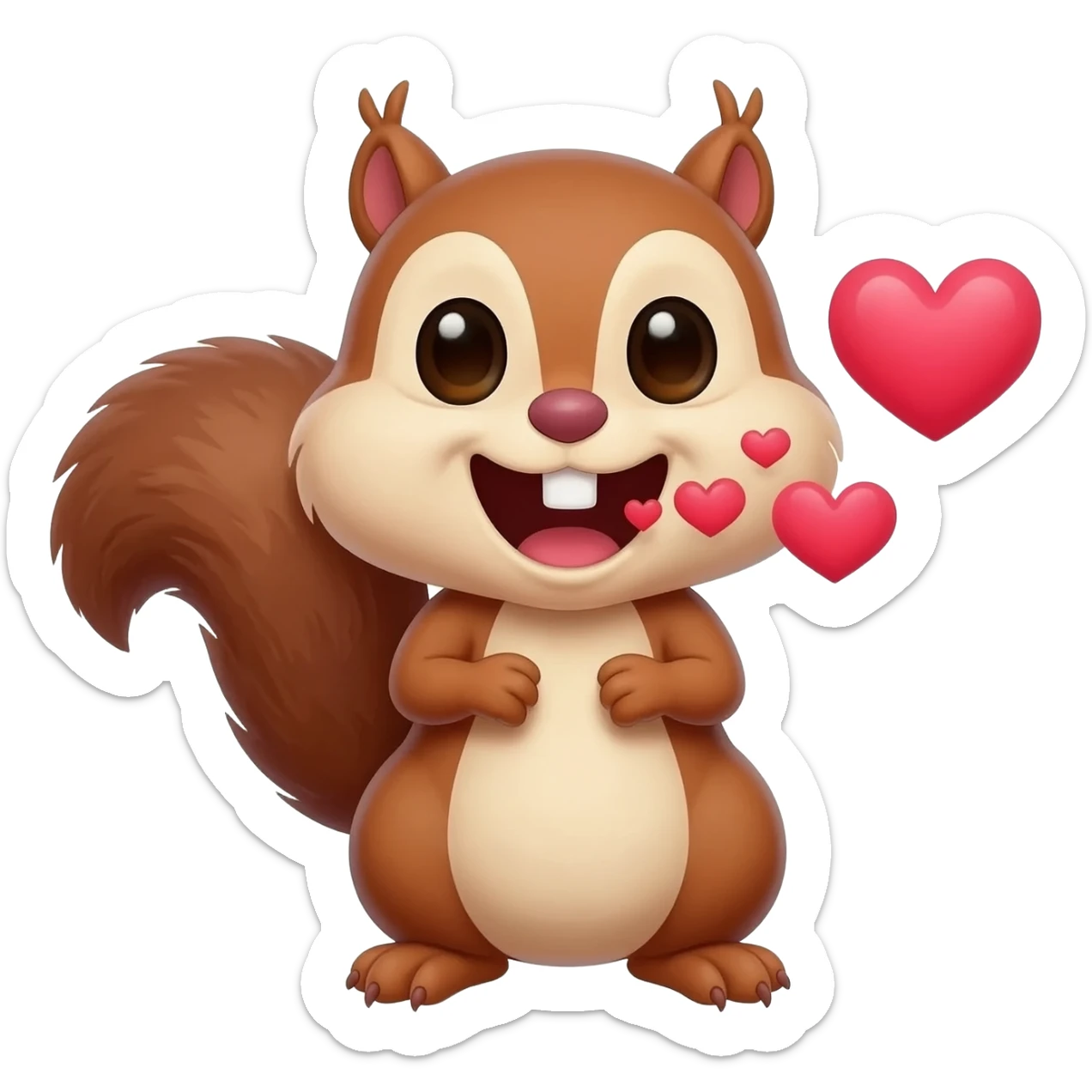 Crazy giggling chipmunk with a big heart is nervous because he's like tweak from south park on the the end he always smiles thought and breathes out hearts sticker