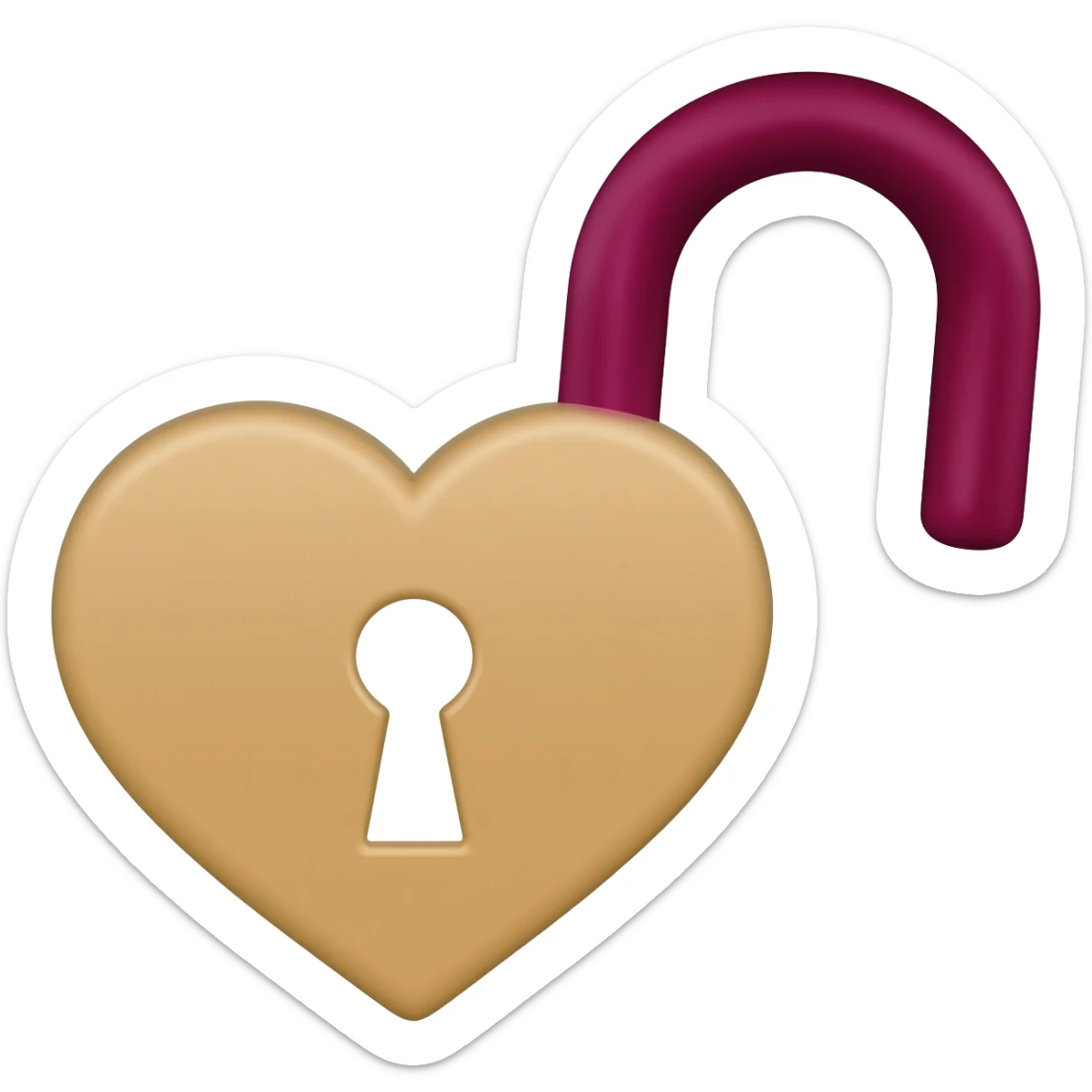 beige heart-shaped lock and key burgundy sticker