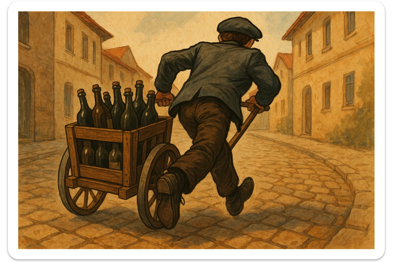 aka-uka ichimlik ortilgan aravani olib qochishyapti orqa tarafdan rakurs yuzi ko'rinmasin sticker