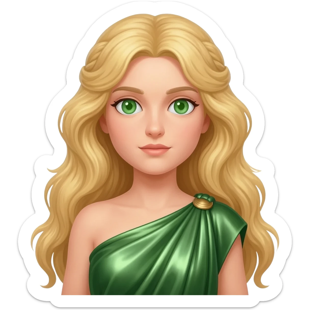 Ceres from Roman Mythology with green eyes, long blonde hair, green metallic peplos sticker