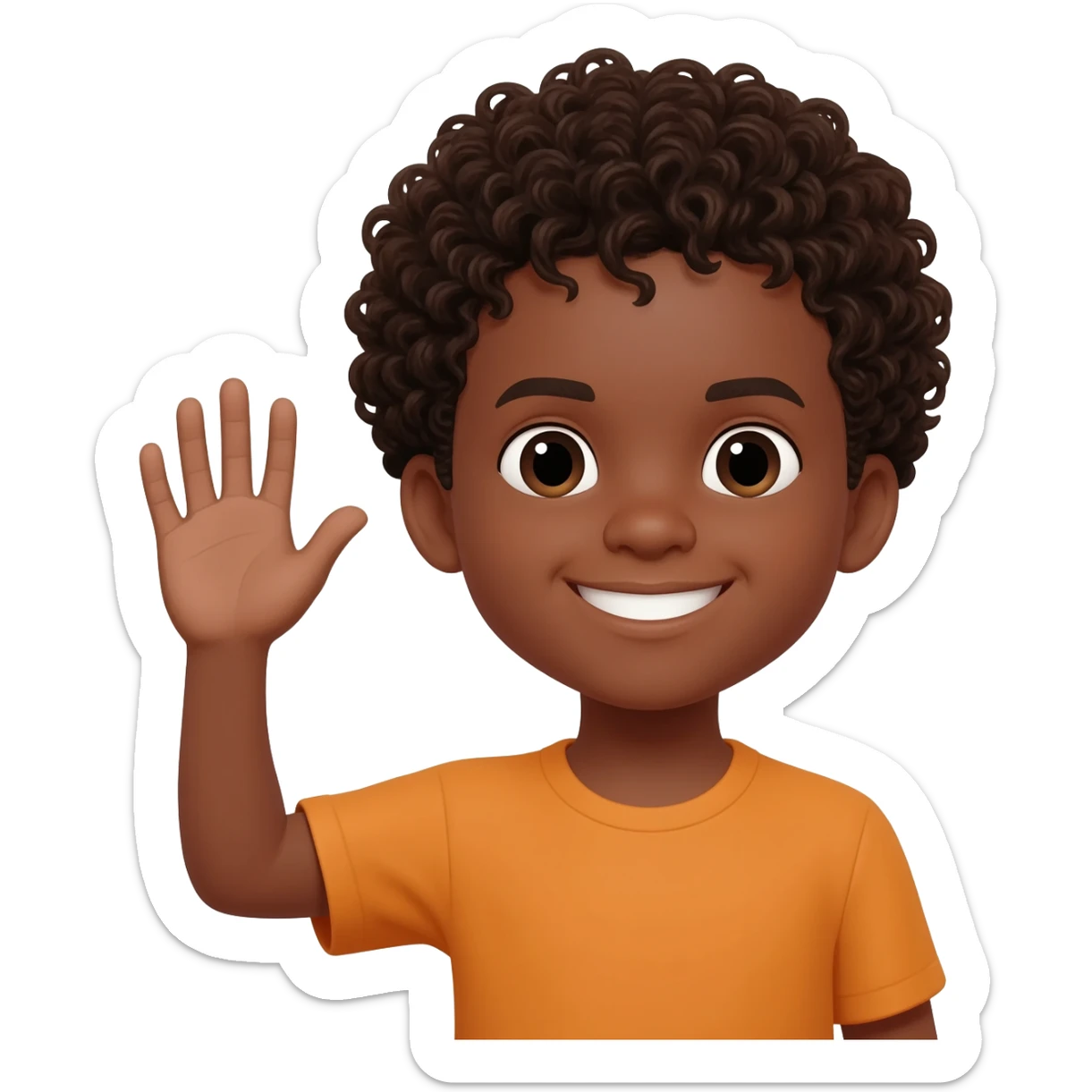 waving goodbye black boy curly hair sticker