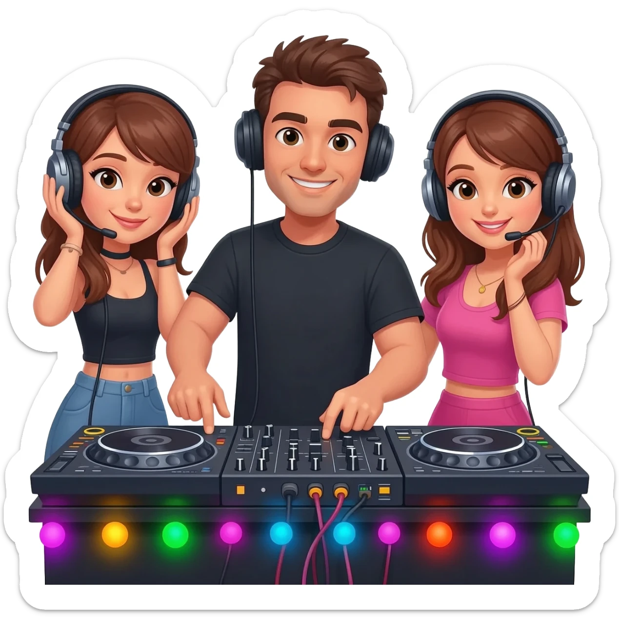 Trio dj with one guy and two girls sticker
