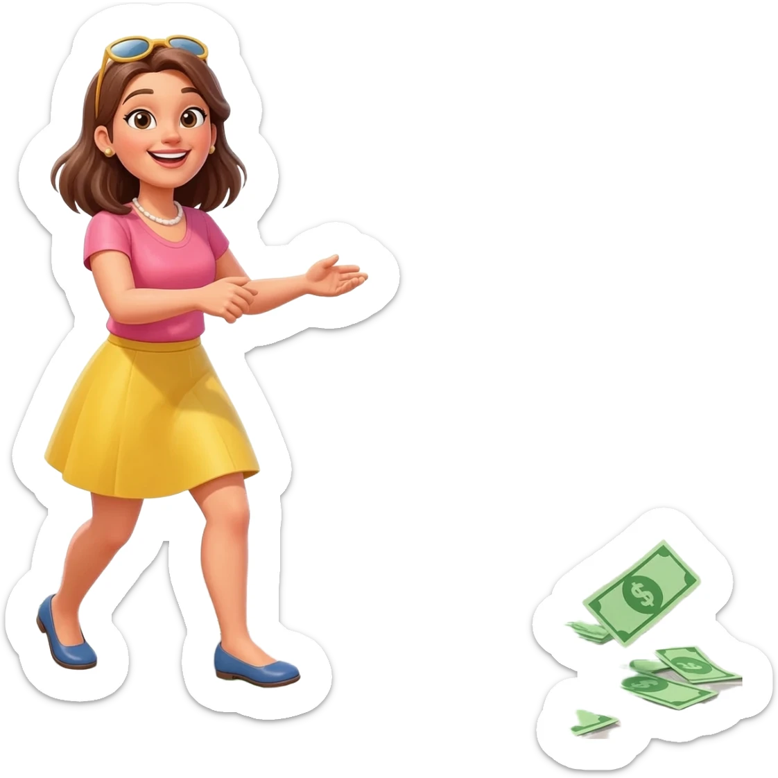 a woman throws and scatters money sticker