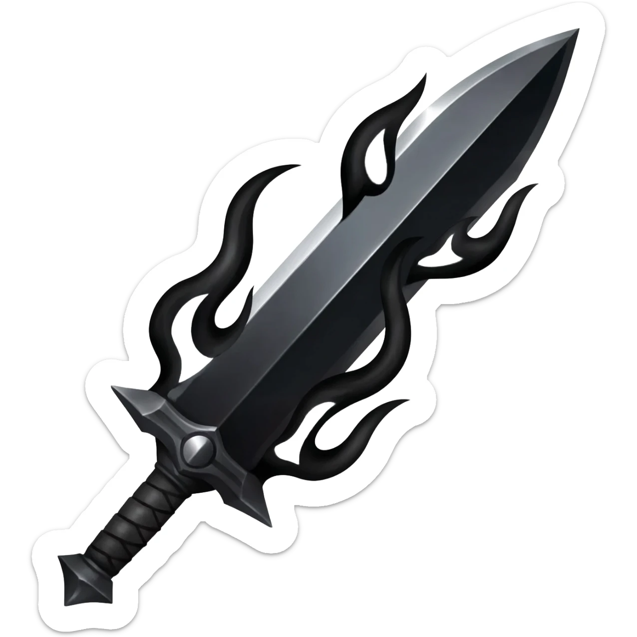 a black sword burning with a black flame sticker