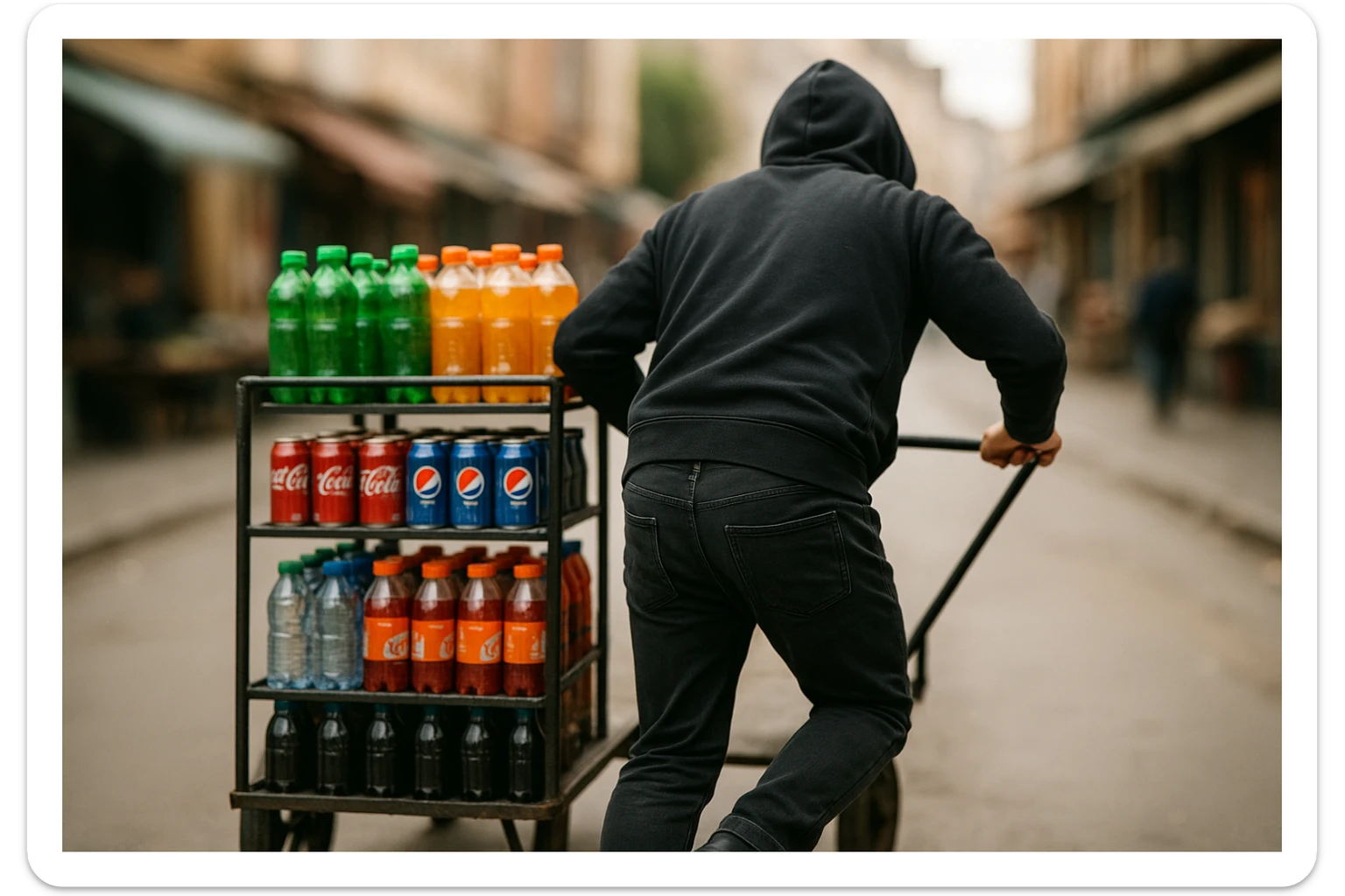 aka-uka ichimlik ortilgan aravani olib qochishyapti orqa tarafdan rakurs yuzi ko'rinmasin sticker