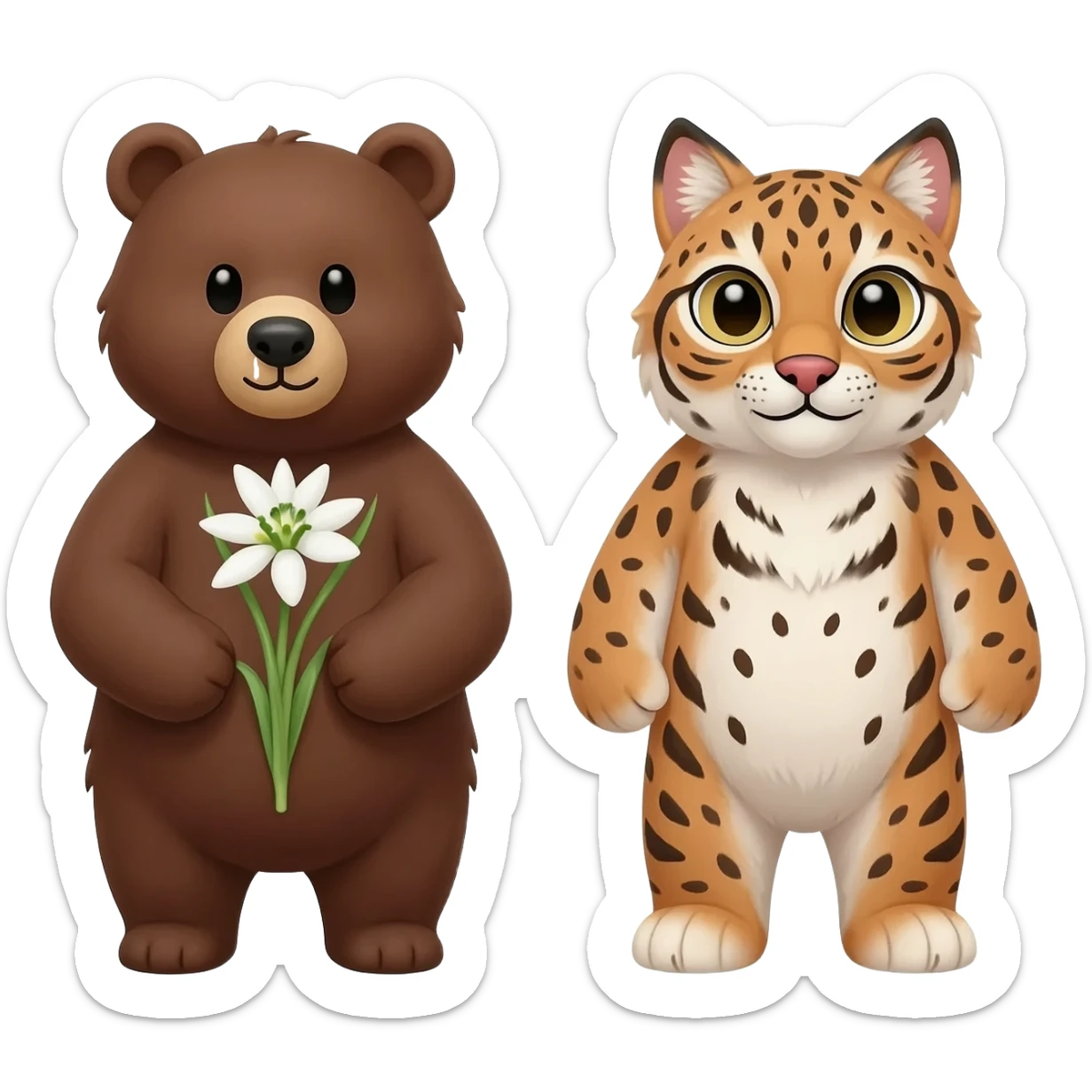 Snowdrop flower with lovely bear and lynx sticker