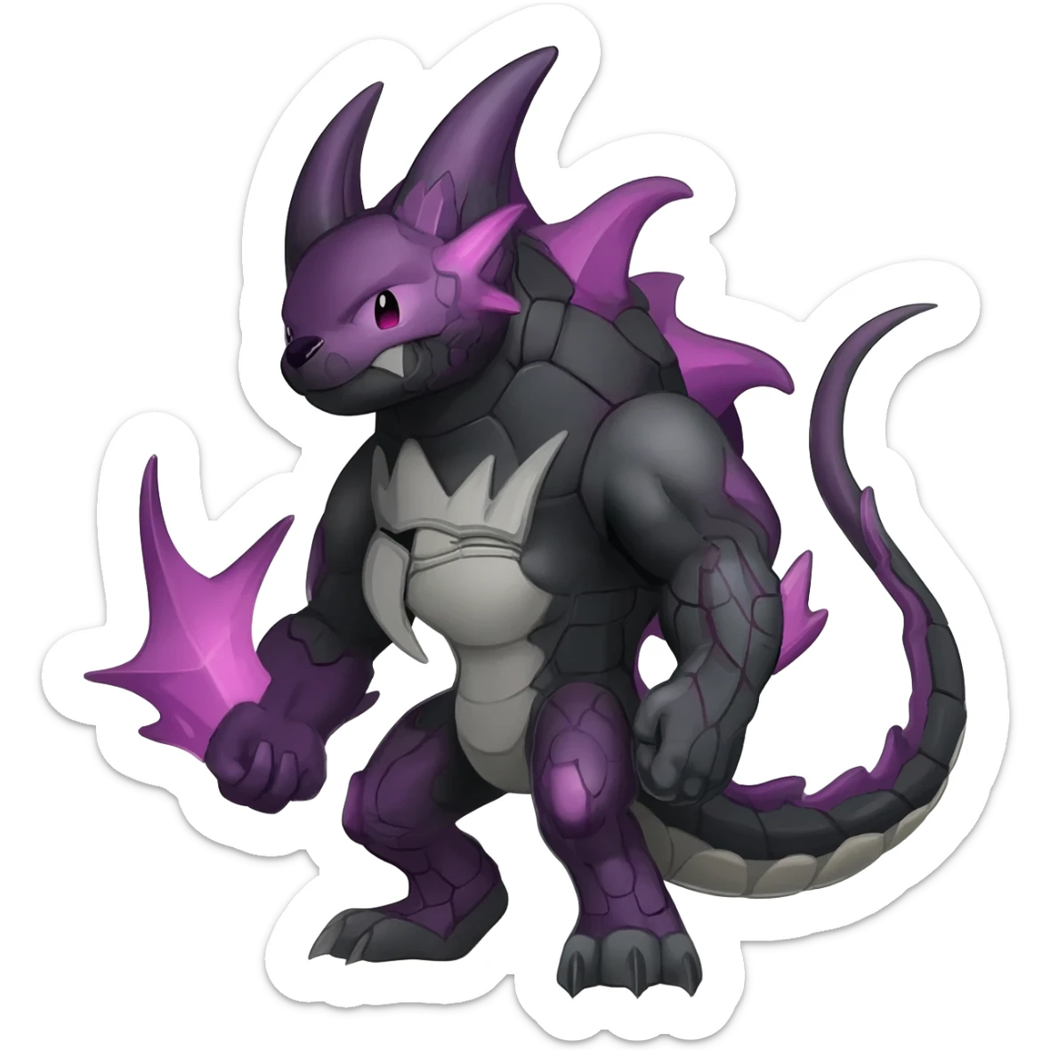Badass edgy scaly Salandit-Darkrai-Houndoom-Litten-Zygarde-fusion-hybrid-animal-creature, full body sticker