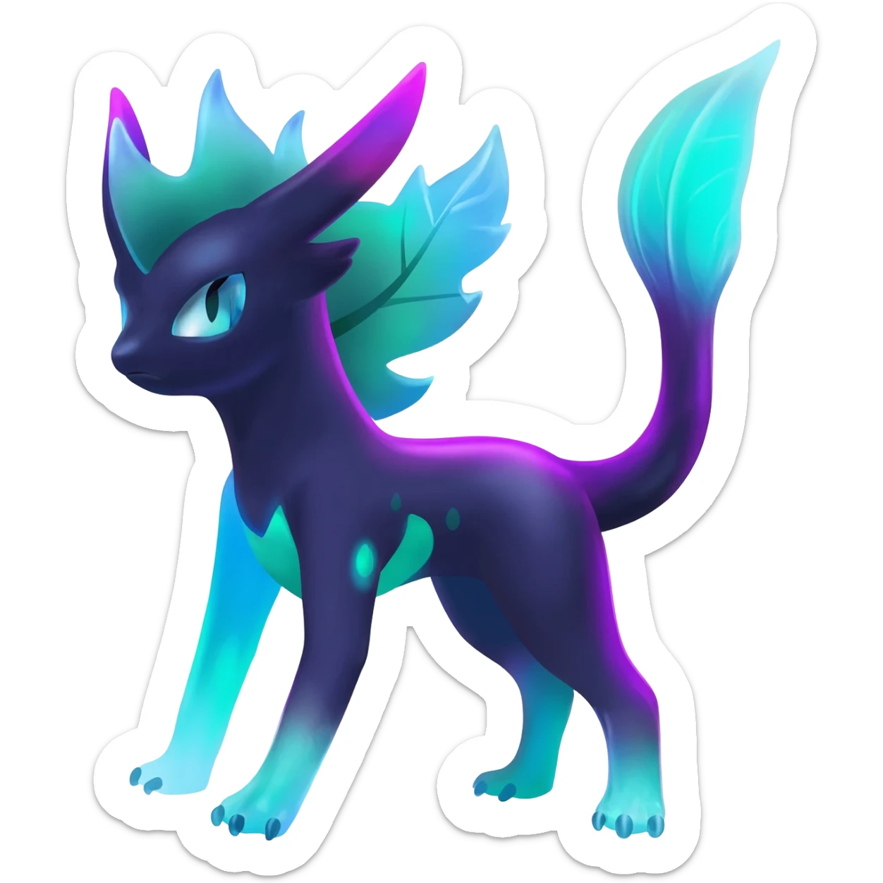 Dark vibrant pastel bright neon colorful edgy exotic painted Fakémon-Pokémon-Vernid-Vaporeon-Leafeon-creature sticker