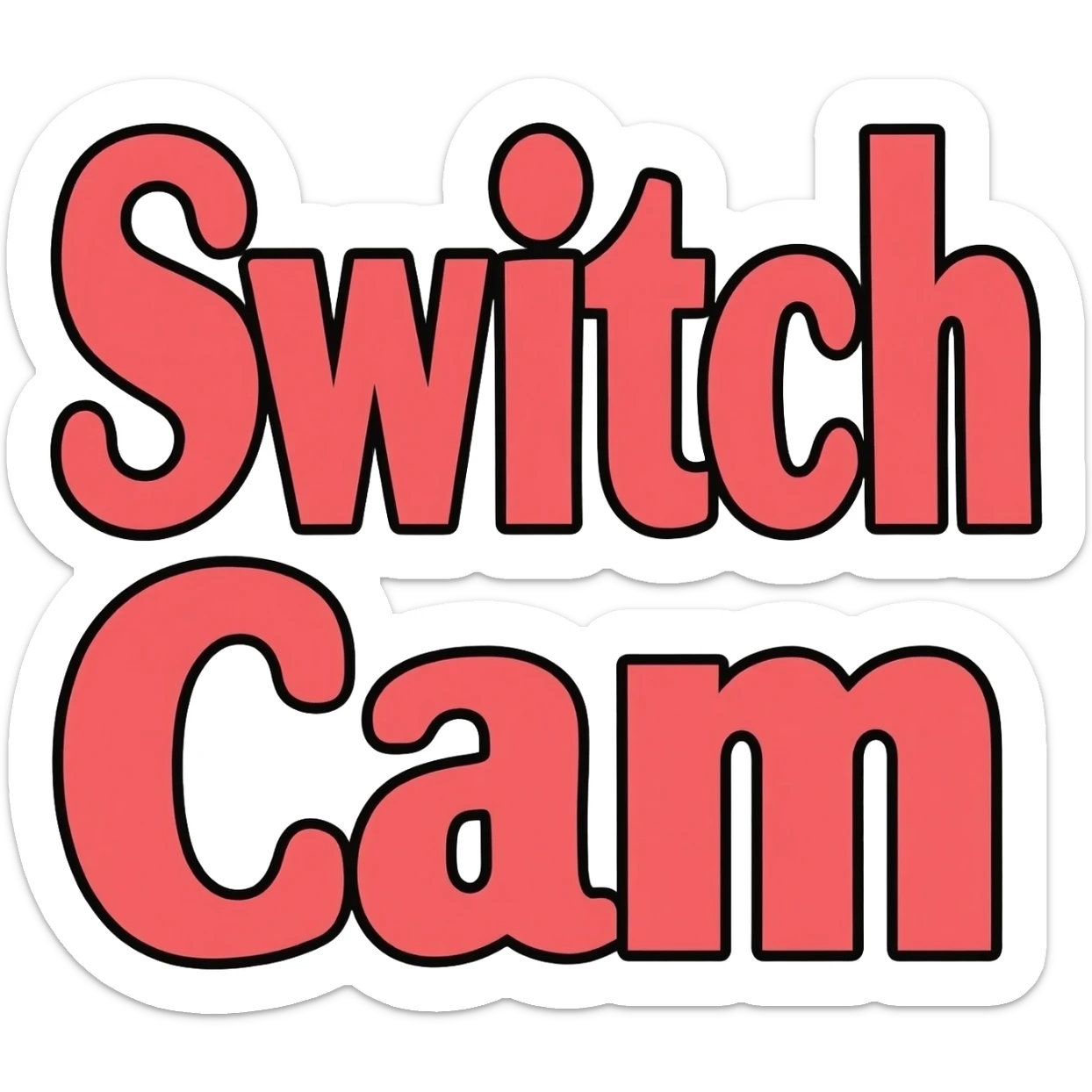 Bubble letters in red and outlined in black, Words Switch Cam , sticker