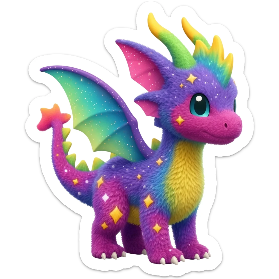 Colorful cute fuzzy realistic glittery Randomly-faerie-drake-colored sparkly exotic Fakémon-creature sticker