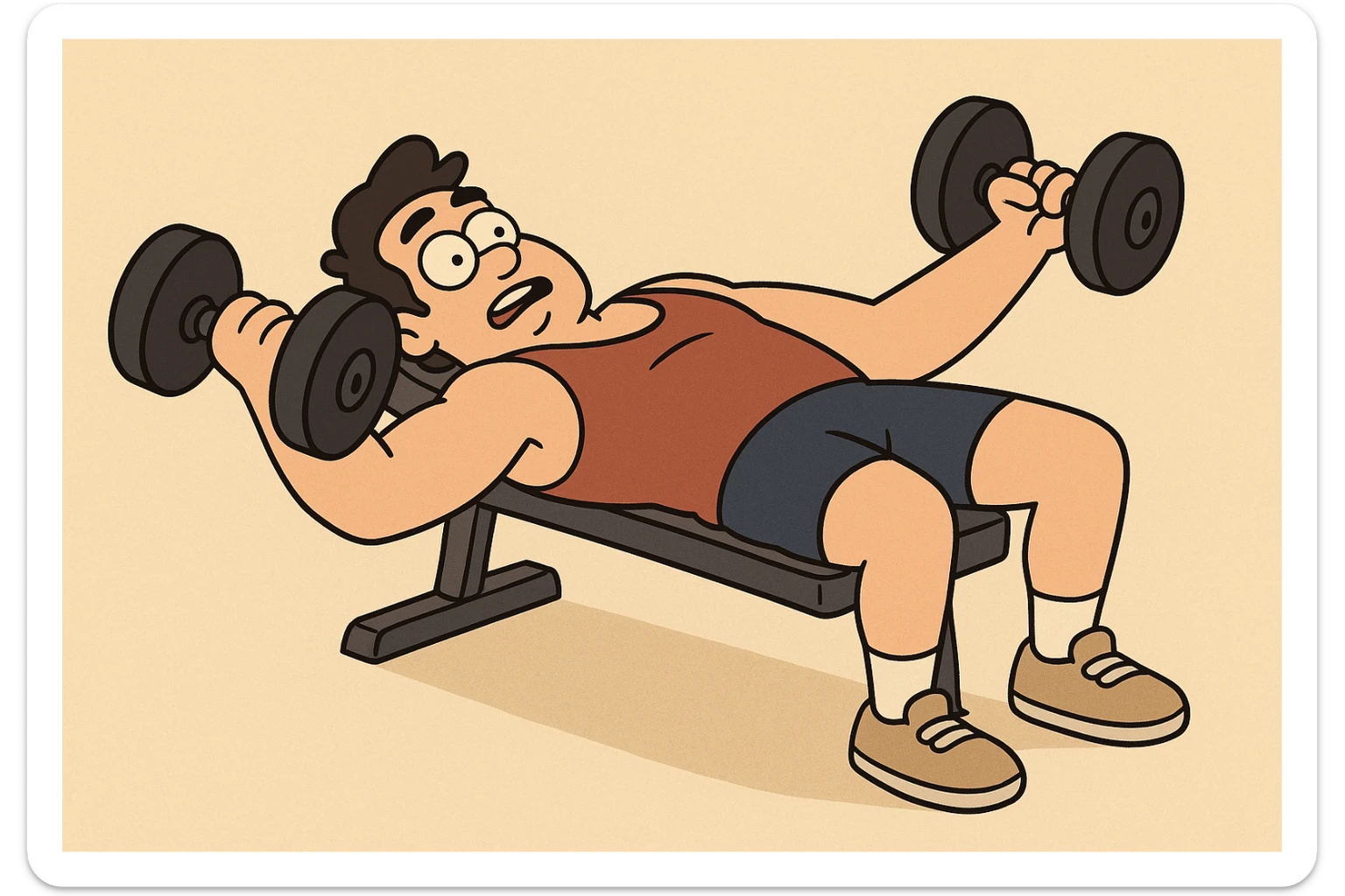fitness illustration of a person lying on a bench doing dumbbell fly exercise, holding dumbbells out to the sides sticker