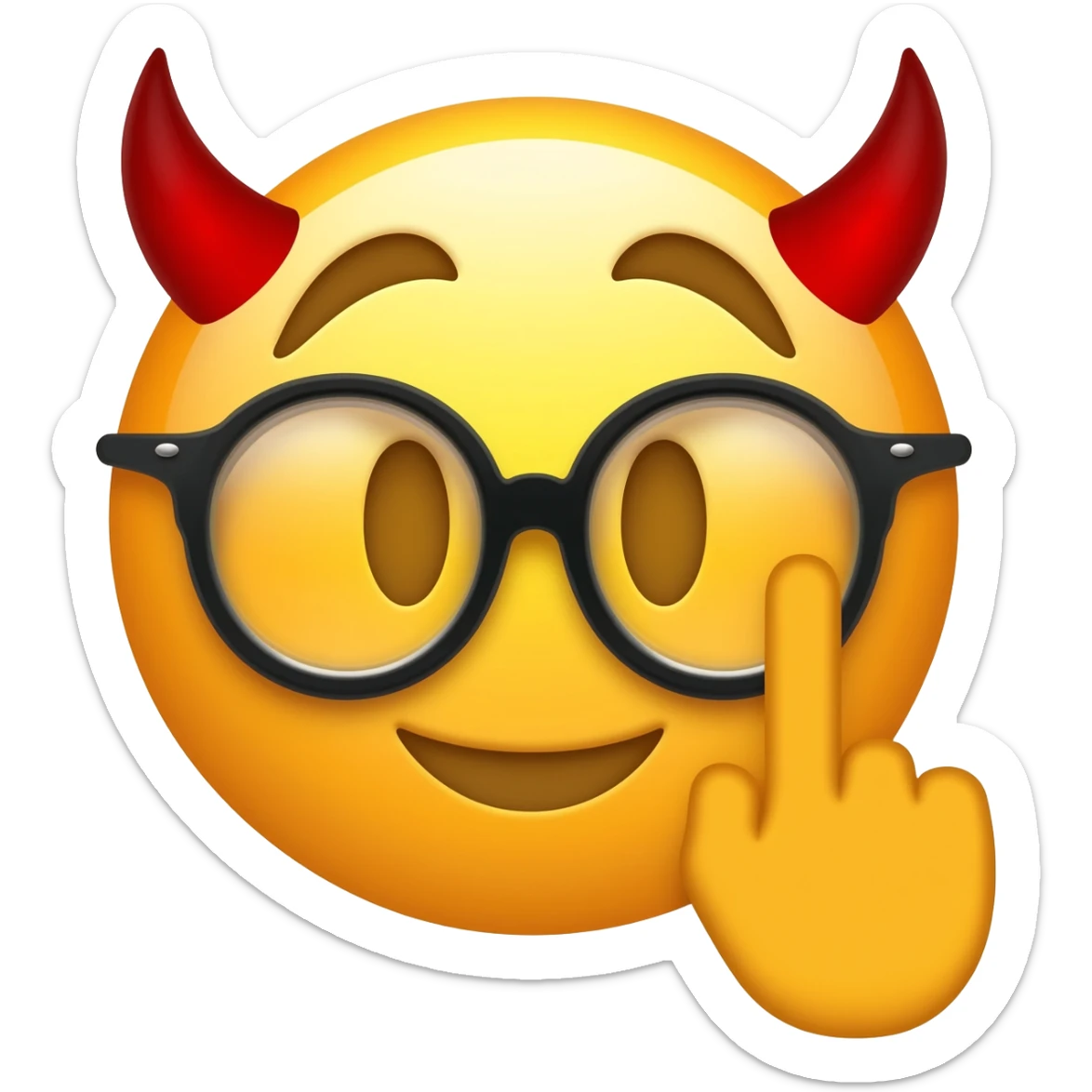 sexual face emoji - devil horns, with glasses and giving the middle finger sticker