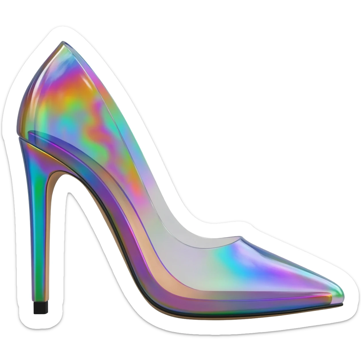 Holographic raindow effect open toe high heel pumps, side view, isolated, render, still life sticker