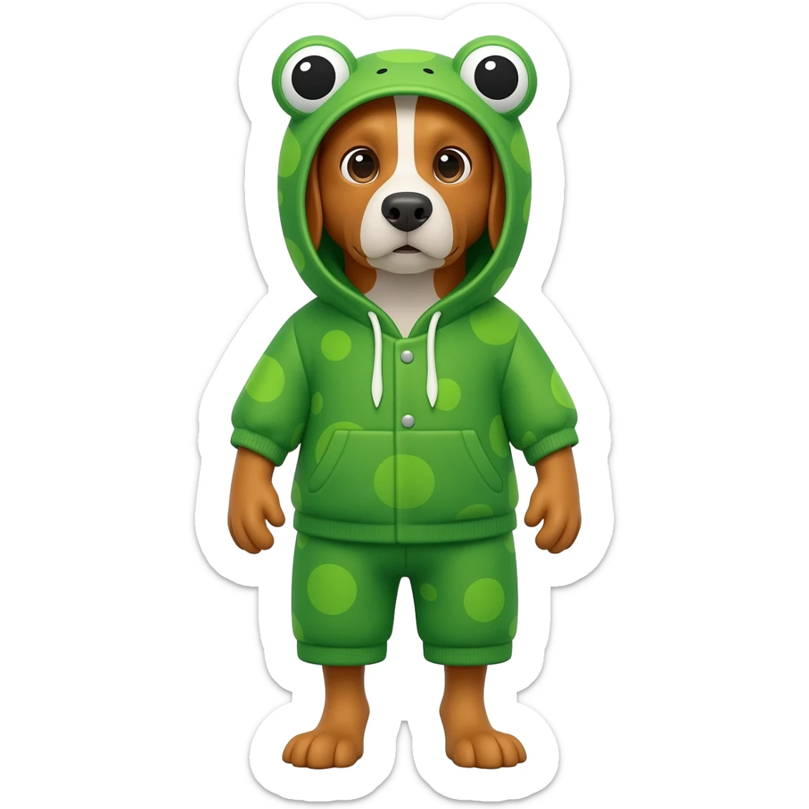 Dog wearing a frog coat sticker