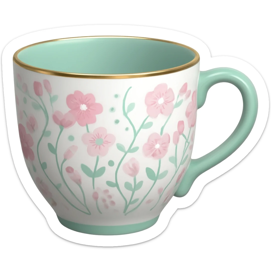 A simply beautiful whimsical Cottagecore patterned cup, isolated  sticker