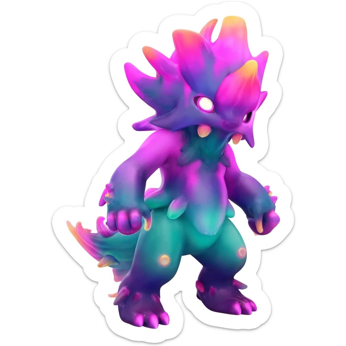 An exotic neon colorful unique bizarre eccentric Fakémon-creature (full body) sticker