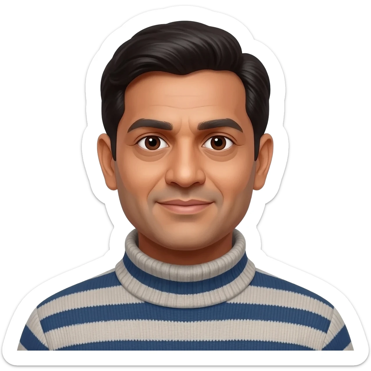 middle aged male indian primary school teacher without a moustache wearing a thick roller-neck jumper sticker