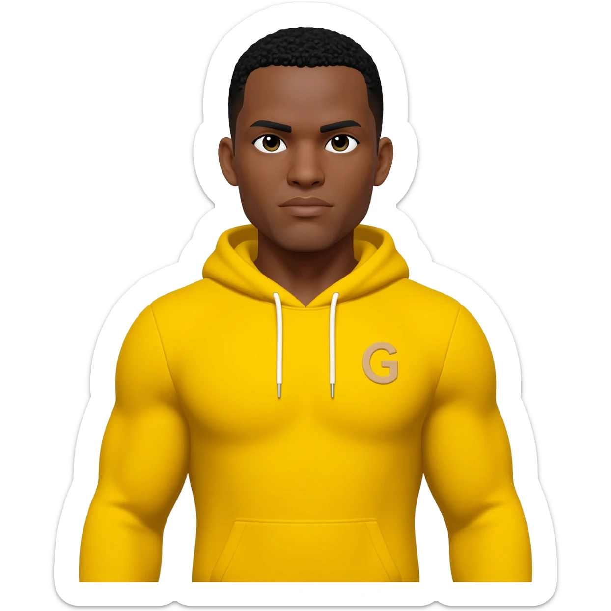 Black male look superstrong yellow hoodie and beige short letters G black g armsbi hair full body sticker