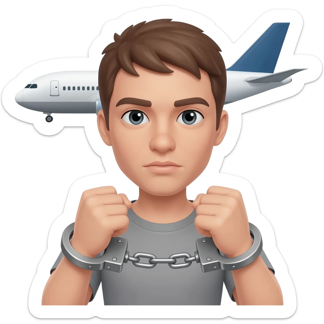 person in handcuffs with airplane behind them sticker