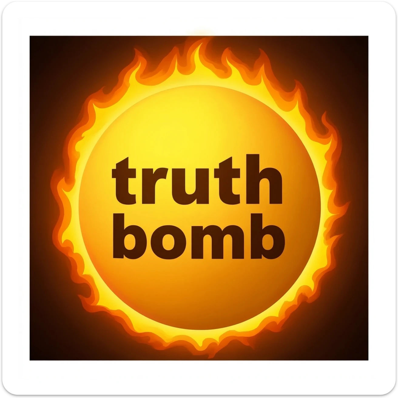 a yellow burning planet that has the words "truth bomb" written on it, in a realistic plaet burning style, like the sun sticker
