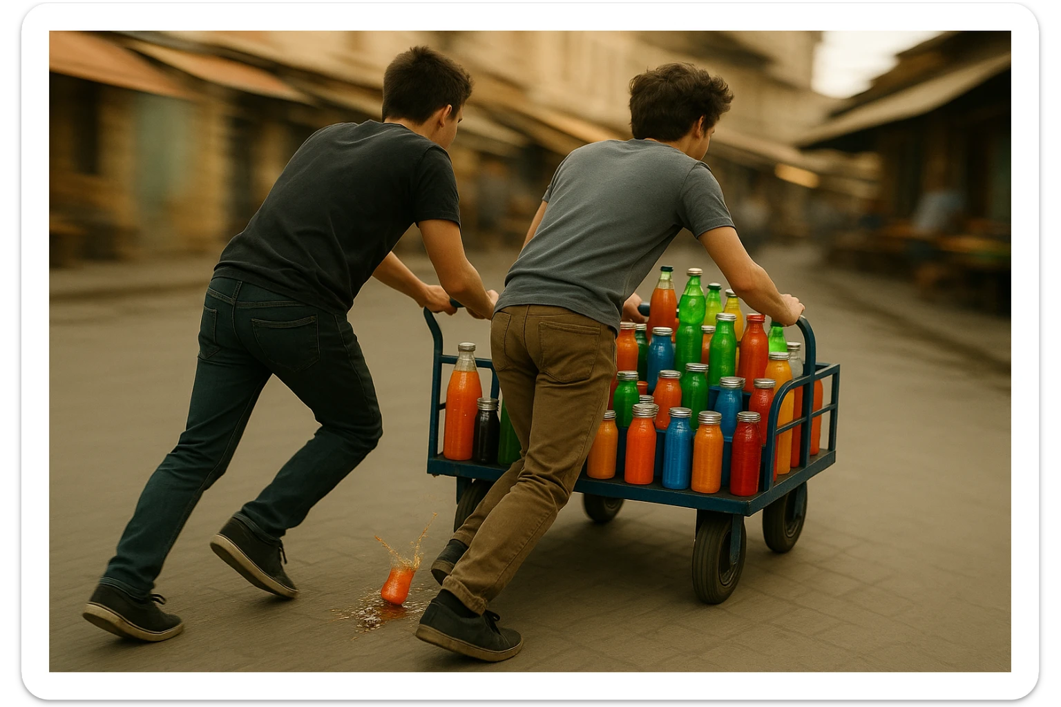 endi shu aravani bir balonchasi singan aka uka esa u ni yonida turganini yuzini ko'rsatmasdan tasvirla sticker