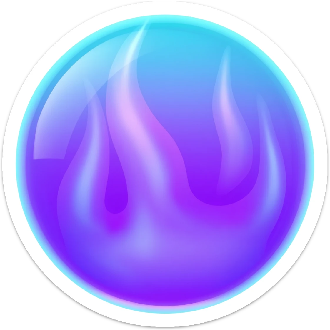 Magic glowing neon-Cyan-purple-gradient iridescent exotic magical glossy glassy burning blue-purple-flames ball of fire  sticker
