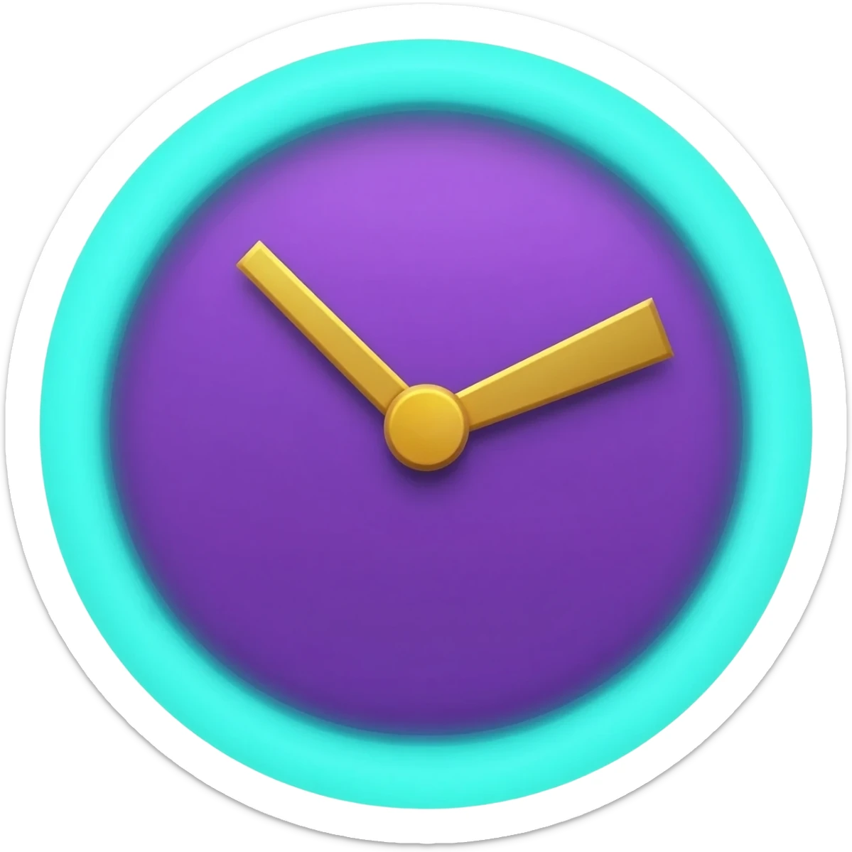 purple analog clock with golden hands and teal glowing rim sticker