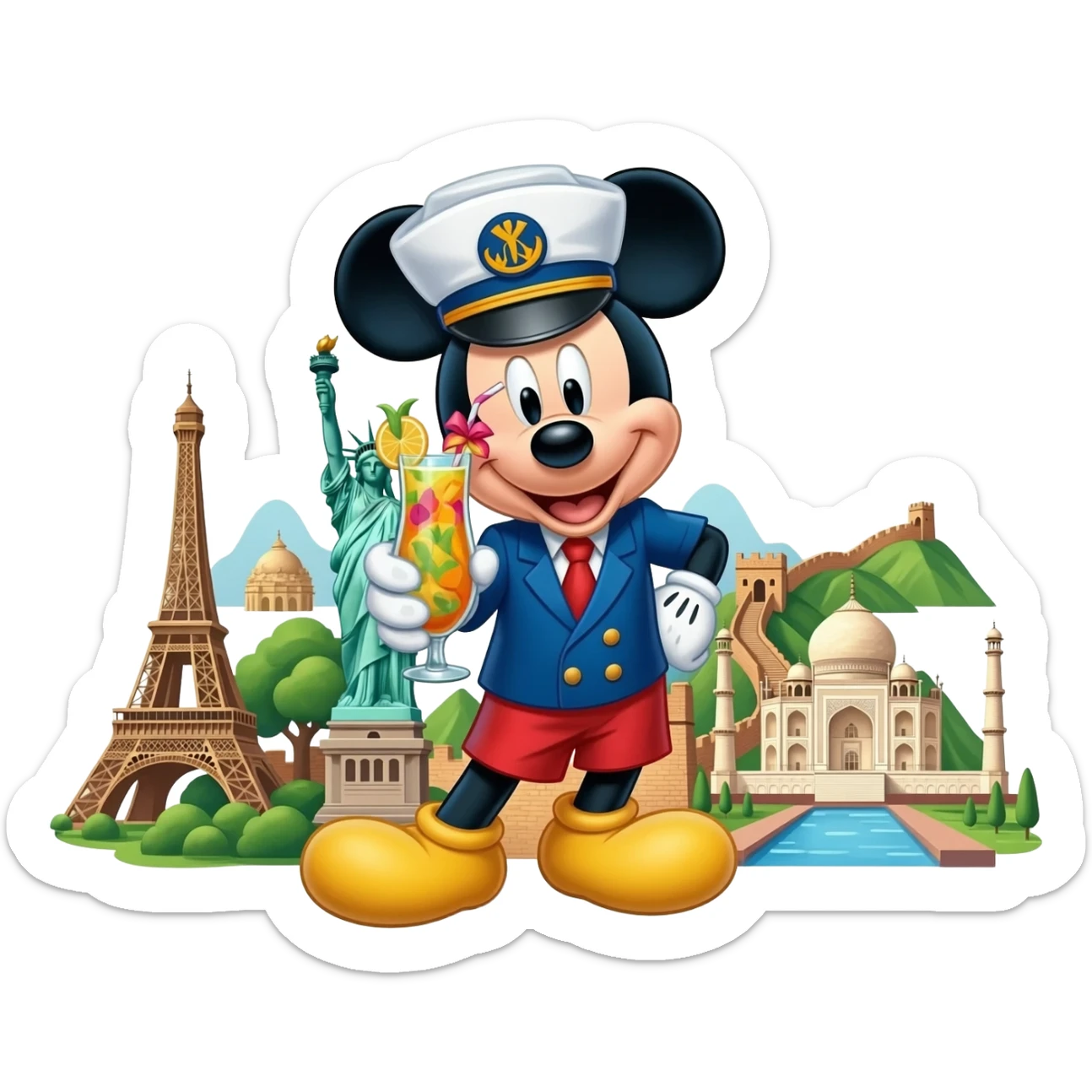 Micky mouse drinking coctails round the world sticker