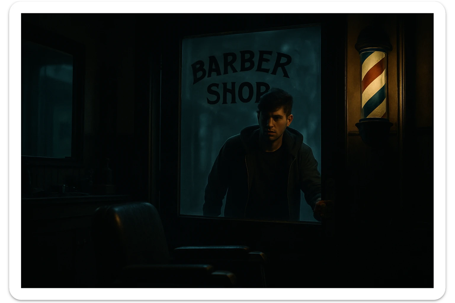 Sartaroshxonaga kirib kelayotgan bola 18-19 yoshlarda u eshikni ochayapti rakurs ichkaridan g'ira shira  sticker