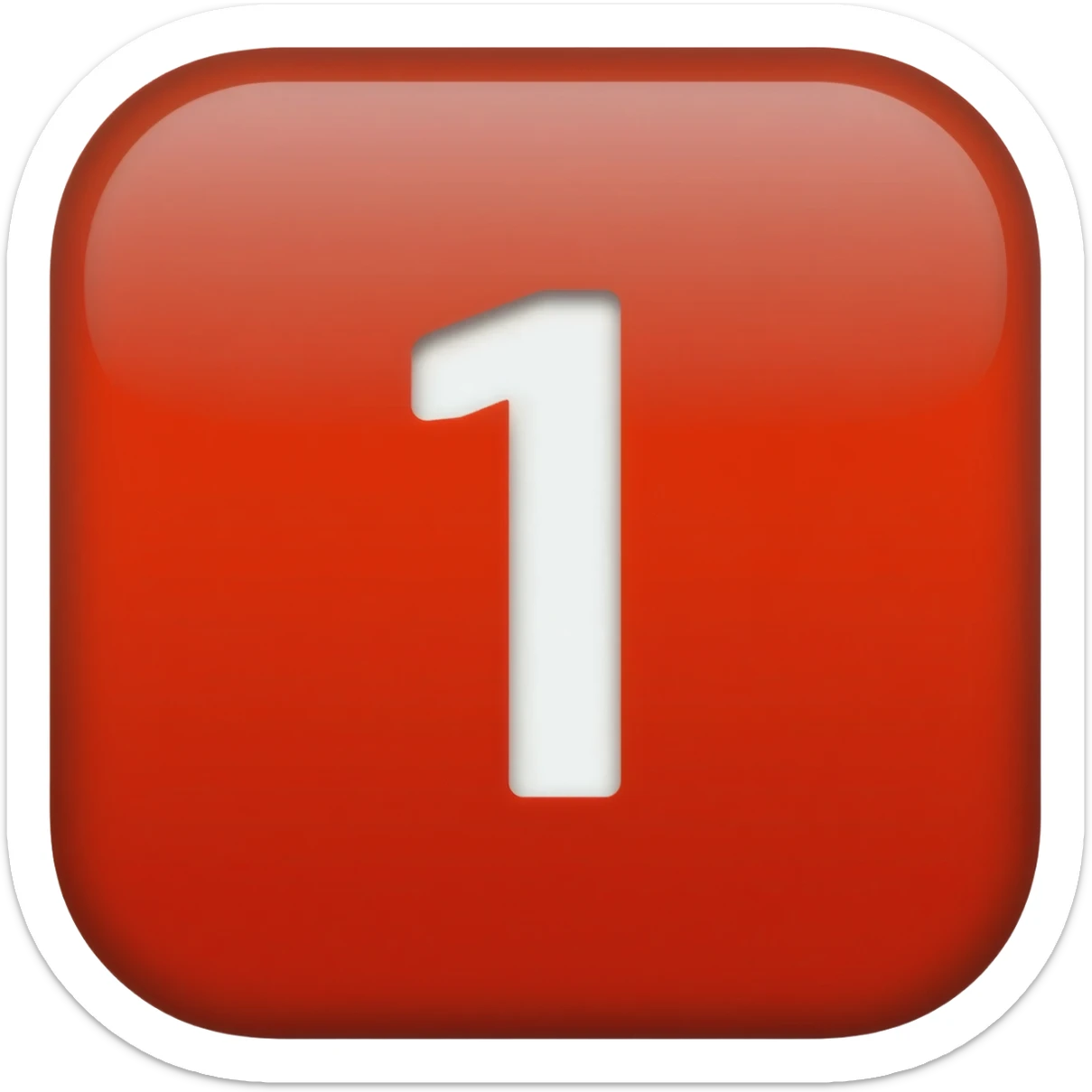 "3D premium,3D rounded-square icon in strong RED with a beveled edge, bold serif white letter '1'centered, strong specular highlights, inner glow, 1024x1024, png" sticker
