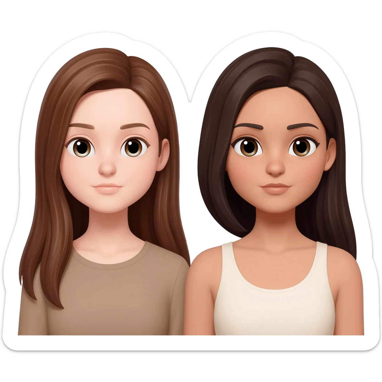 ein mädchen lange braune glatte Haare hellere Haut, ein Mädchen dunkelbraune glatte Haare, etwas dünklere Haut sticker