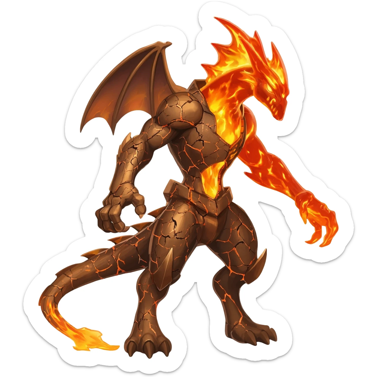 Copper-Bronze Molten-Lava Glow-Cracked Fiery-Runed Draconic Houndoom-Garchomp-hybrid-creature (full body) sticker