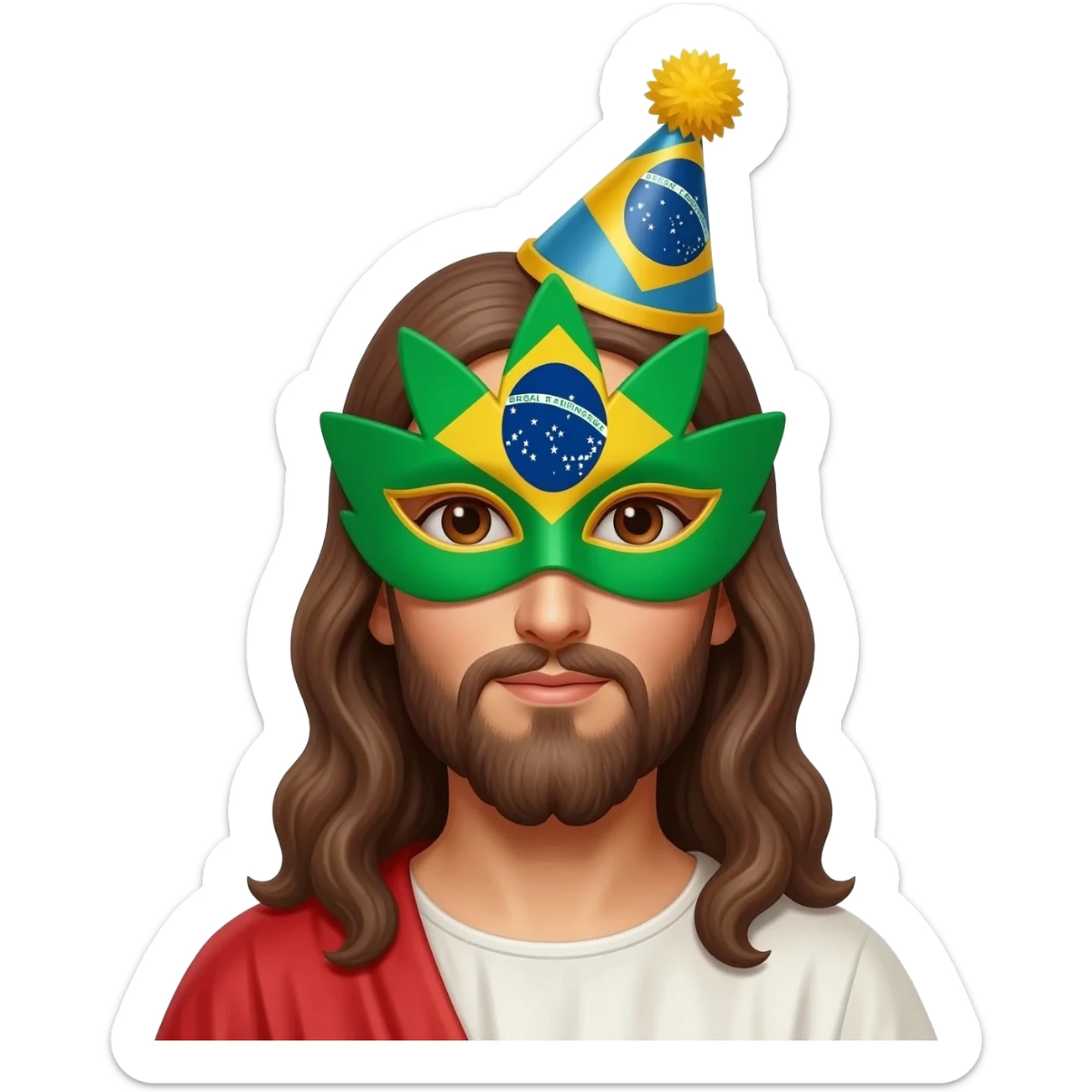 Jesus statue with brazil carnival mask and party hat sticker