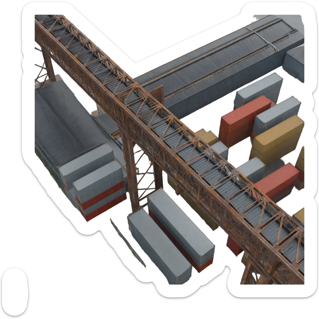 a industrial building from an overhead view in a foreign country in the style of dark realism, just the building sticker