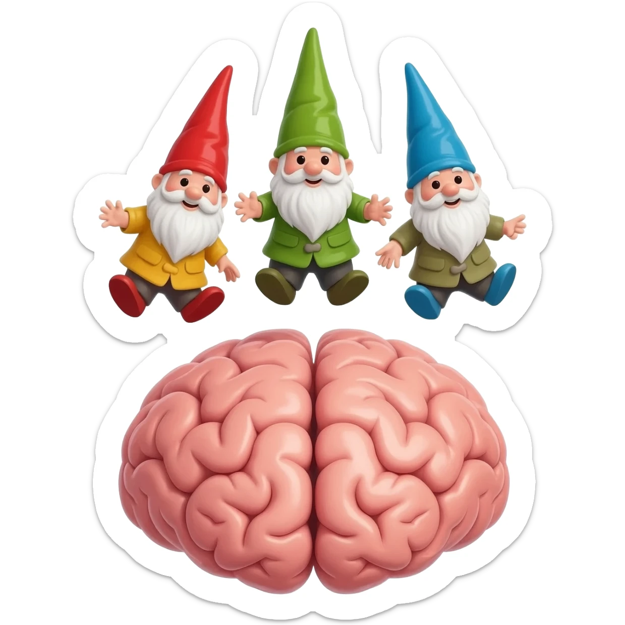 3 garden gnome emojis above brain emoji sticker