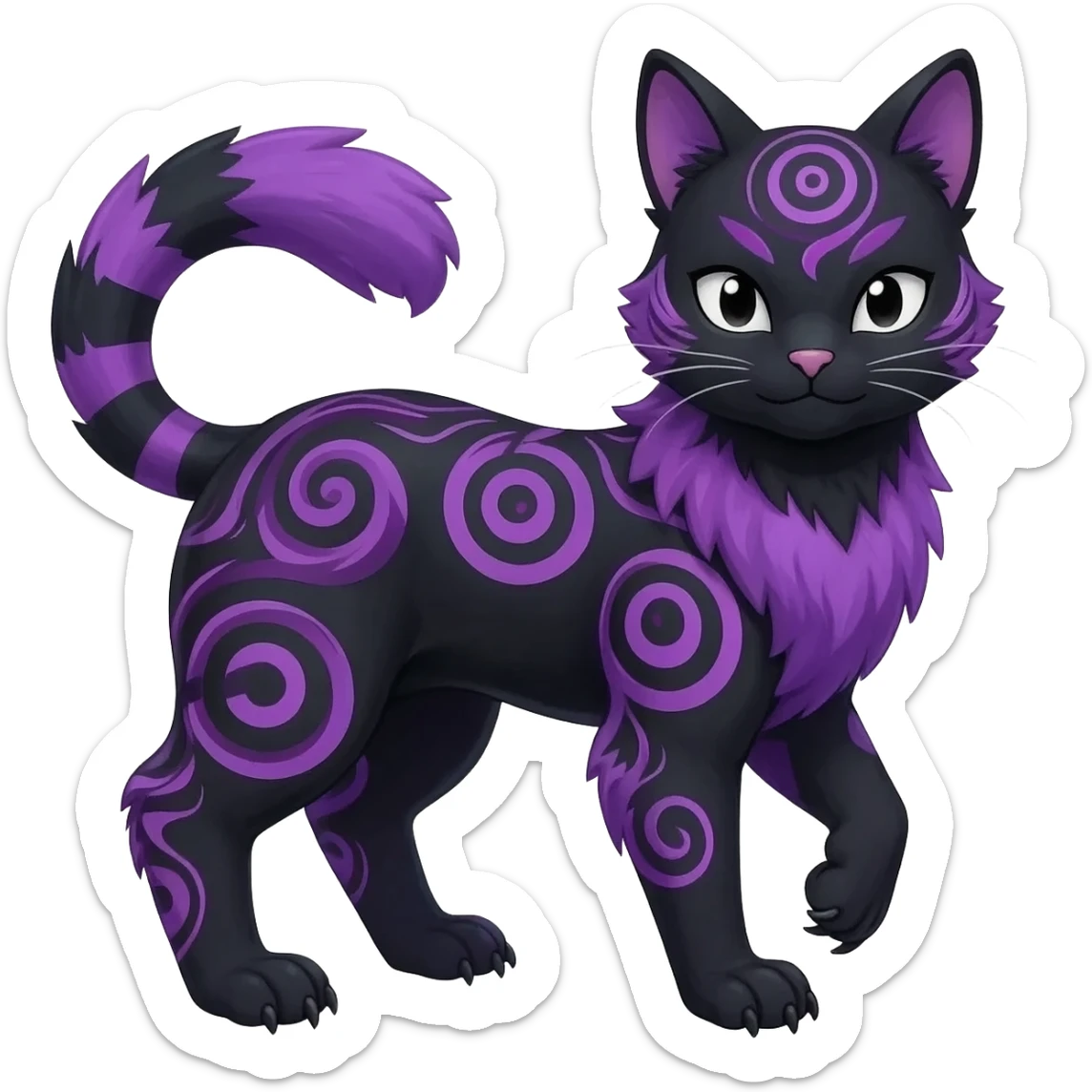  hyper-realistic cool edgy dark black purplish blackish edgy fantasy ethereal feline-vernid-sergal-monster-furret-Lycanroc-umbreon-fursona animal creature full body with intricate markings  sticker