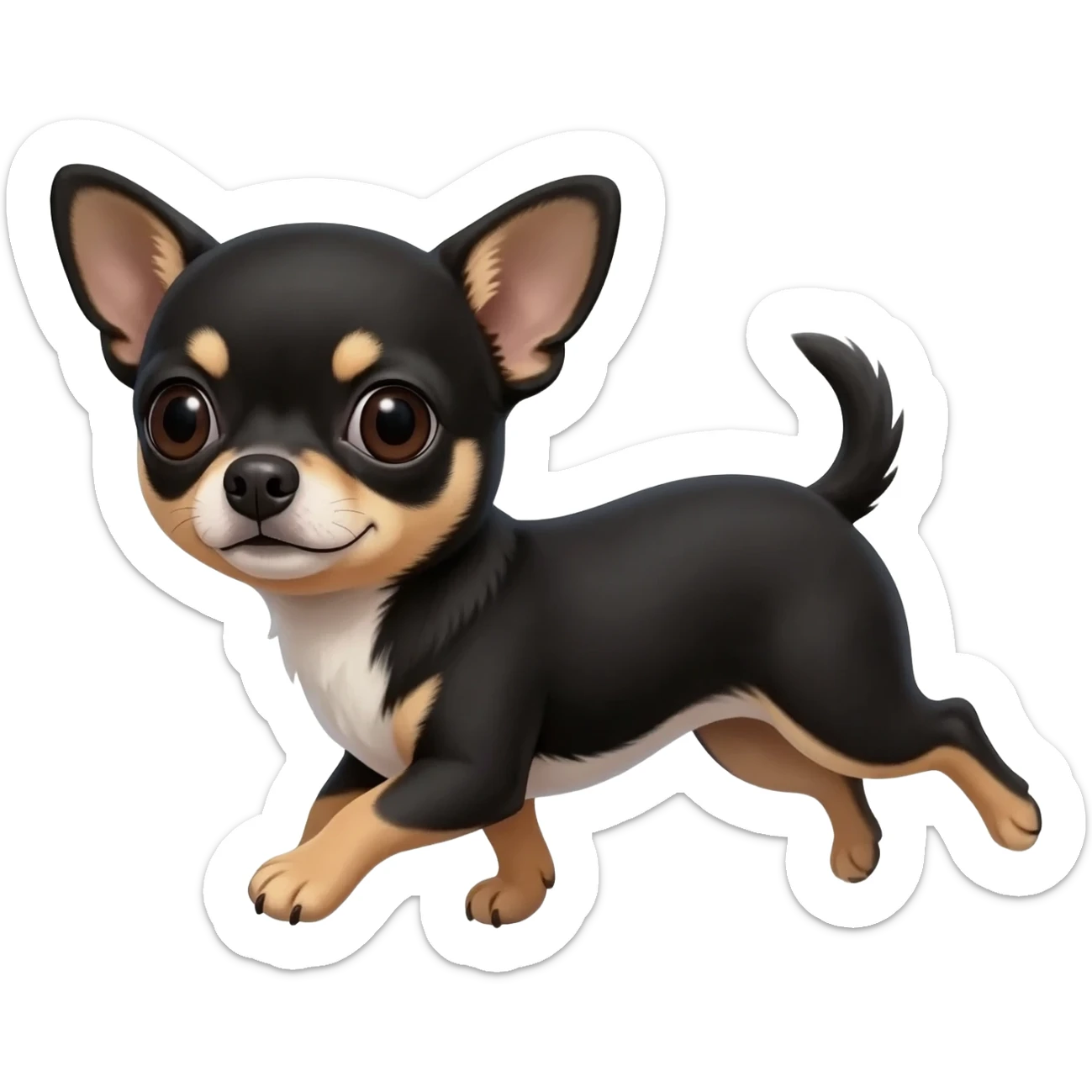 Bébé chihuahua noir marrant poil courut en vacances à la plage une poil courte sticker